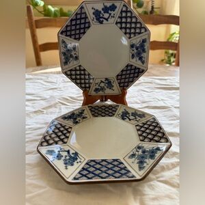 VTG  Otagiri Japan Octagonal blue & white Cherry Blossom plates - Set of 2